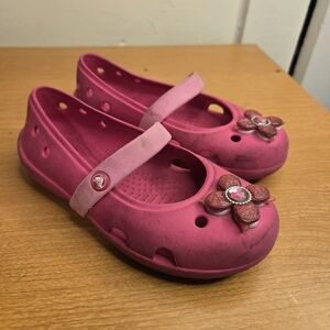 Kids Pink Crocs with Flower Accent